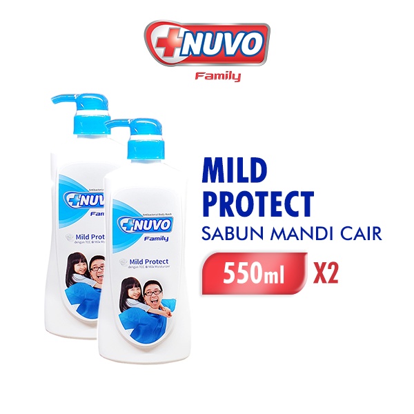 Nuvo Family Sabun Mandi Cair Biru Mild Protect Botol 550 ml x2