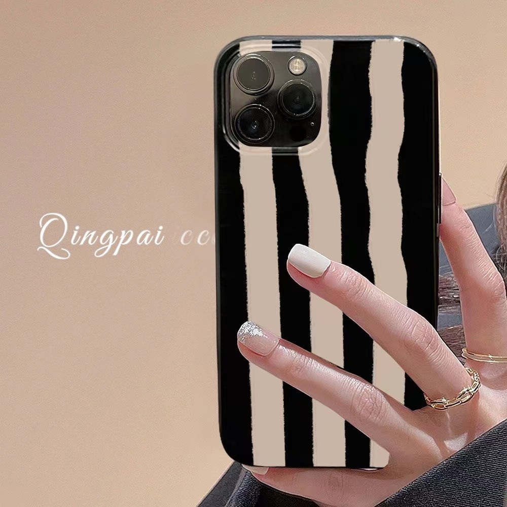 IPHONE Ins Motif Garis Cocok Untuk Iphone14 14pro 14plus 13 13mini 13pro 13prm iPhone12 7Plus 8Plus Xr XS 13 12mini Pro Max Empat Sudut Casing Ponsel Tahan Guncangan