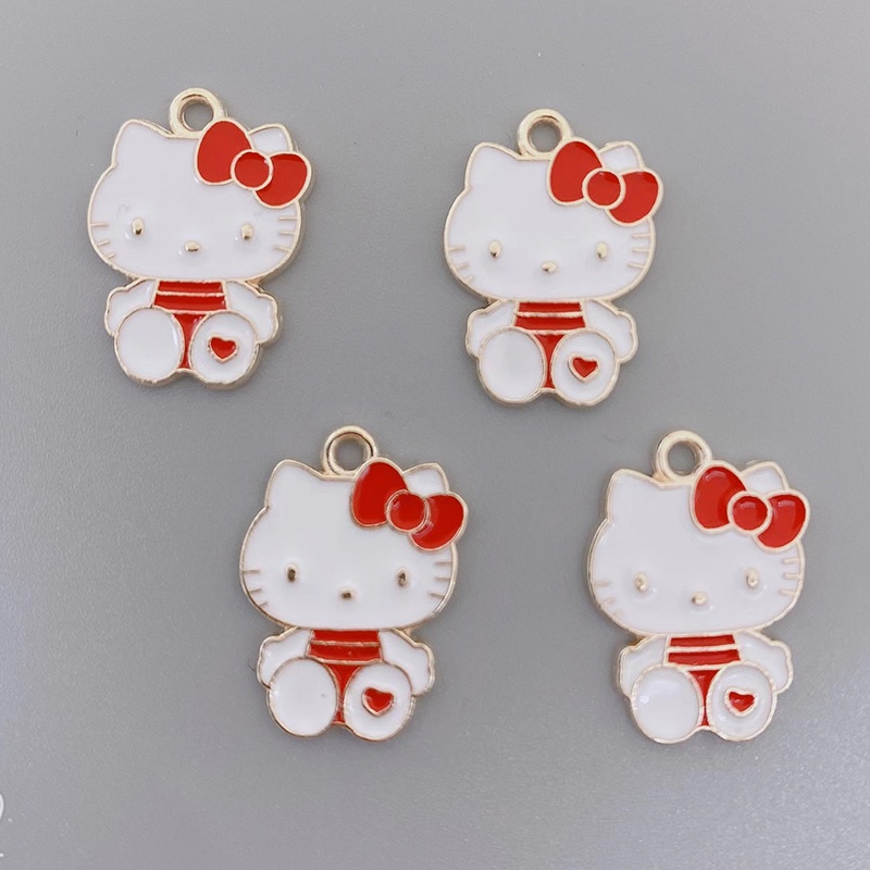 Warna Kartun Paduan Tetesan Minyak Liontin 4 Pcs Lucu Kucing Pesona Busur Cinta Liontin DIY Kalung Gelang