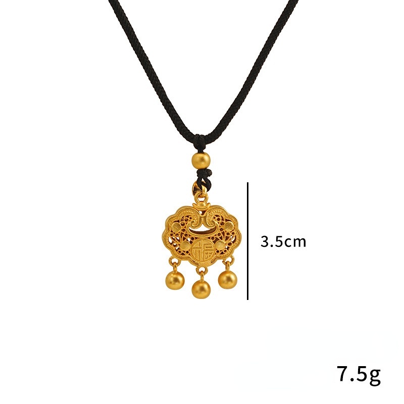 Goldkingdom Fashion Perhiasan Emas Asli Kadar 375Bangkok Aksesoris Ready Stock Ruyi Lock Kalung Dilubangi Fu Tas Fu Karakter Wanita Adjustable Kalung Liontin