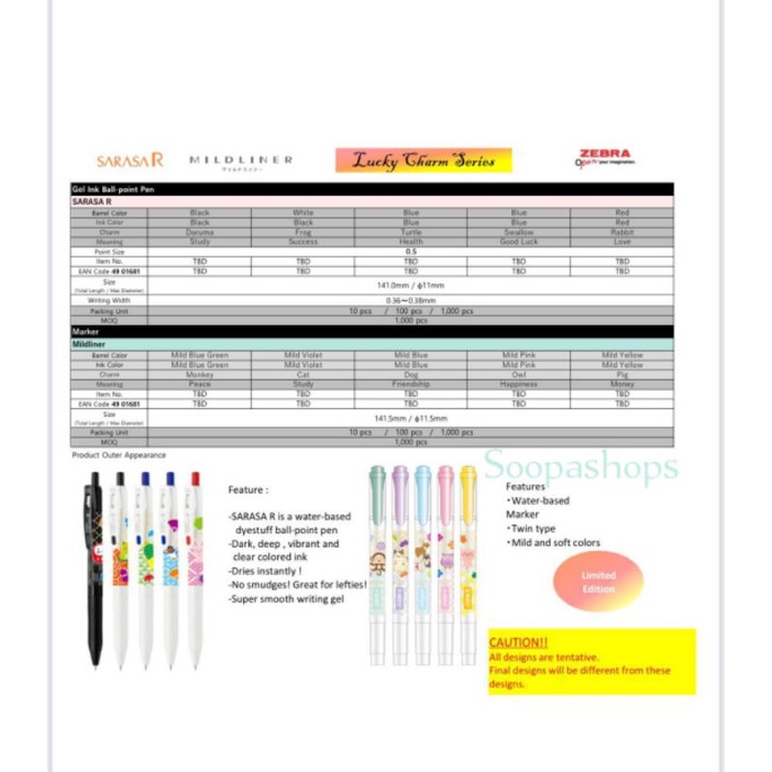 

Bolpoin Zebra Sarasa R 0,5 mm Gel Lucky Charm Series Limited Edition Jual Ecer/Pcs