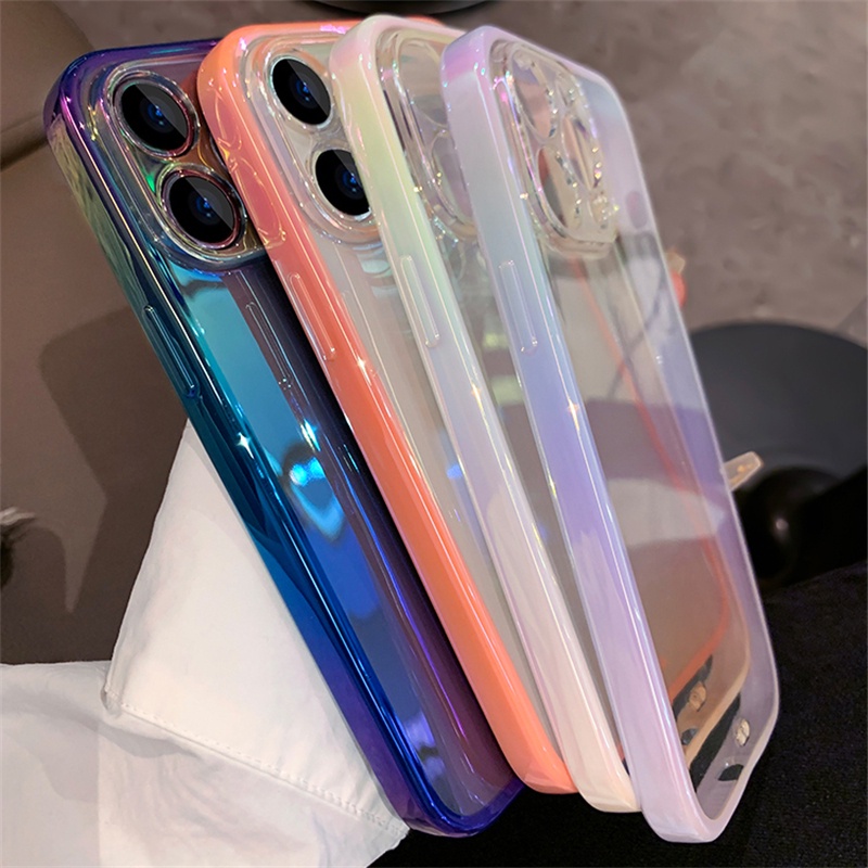 Casing Ponsel Gradasi Warna-Warni Untuk iPhone 14 Pro Max13 12 11 14 Plus Laser Mewah Warna-Warni Transparan Lembut Silikon Bening Cover