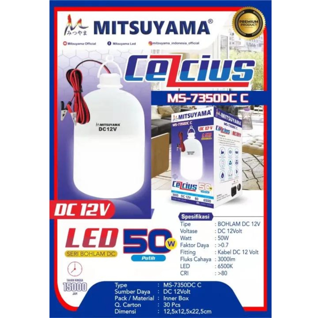 LAMPU AKI JUMBO 12v 50 WATT MITSUYAMA MS-7350DC BOHLAM LED DC 50 WATT BOHLAM AKI LED