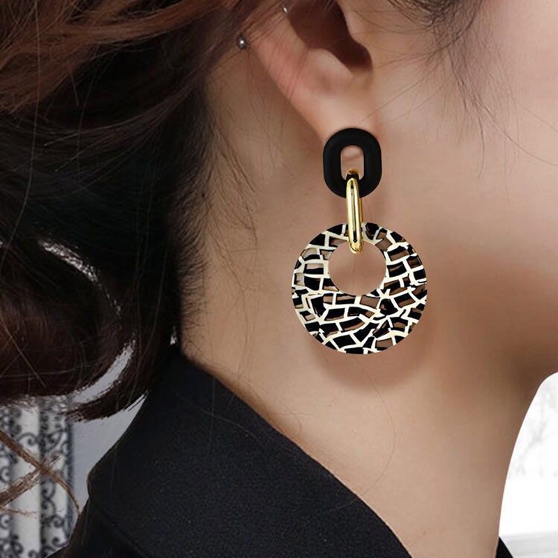 Eropa Amerika Gaya Baru Retro Berlebihan Leopard Print Lingkaran Geometris Temperamen Unik Anting Fashion