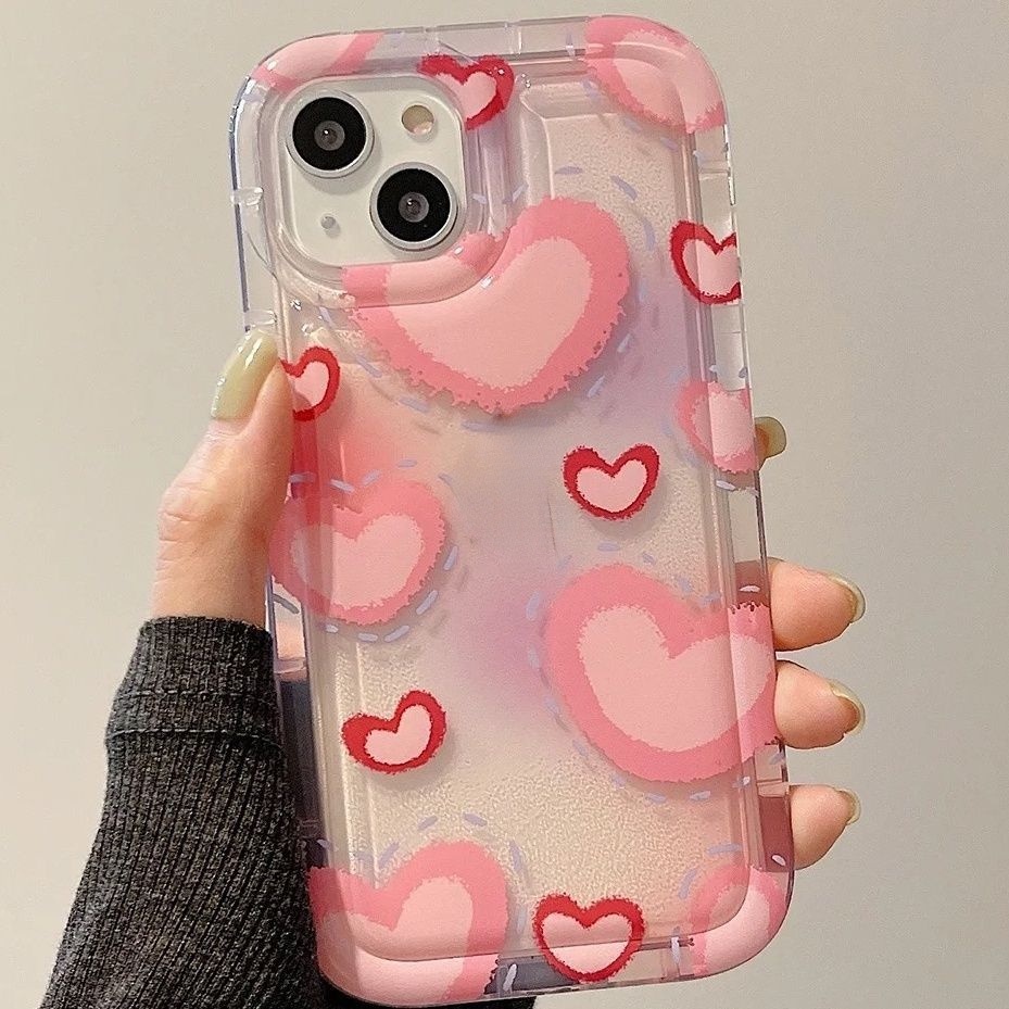 IPHONE Casing Ponsel Desain Full Pink Love Transparan Kompatibel Dengan Iphone12 13 14 11 Pro Max X Xs Max Xr Cvcvv