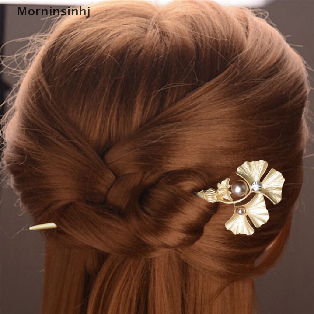 Mornin Fashion Golden Wedding Bridal Mutiara Bunga Daun Rambut Stik Kristal Hair Pin id