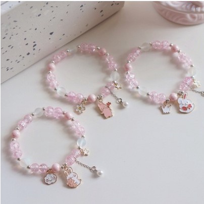 【Bayar di tempat】2023 Model Baru Gelang Manik-Manik Kristal Mutiara Liontin Bunga Kupu-Kupu Kelinci Untuk Aksesoris Perhiasan Wanita