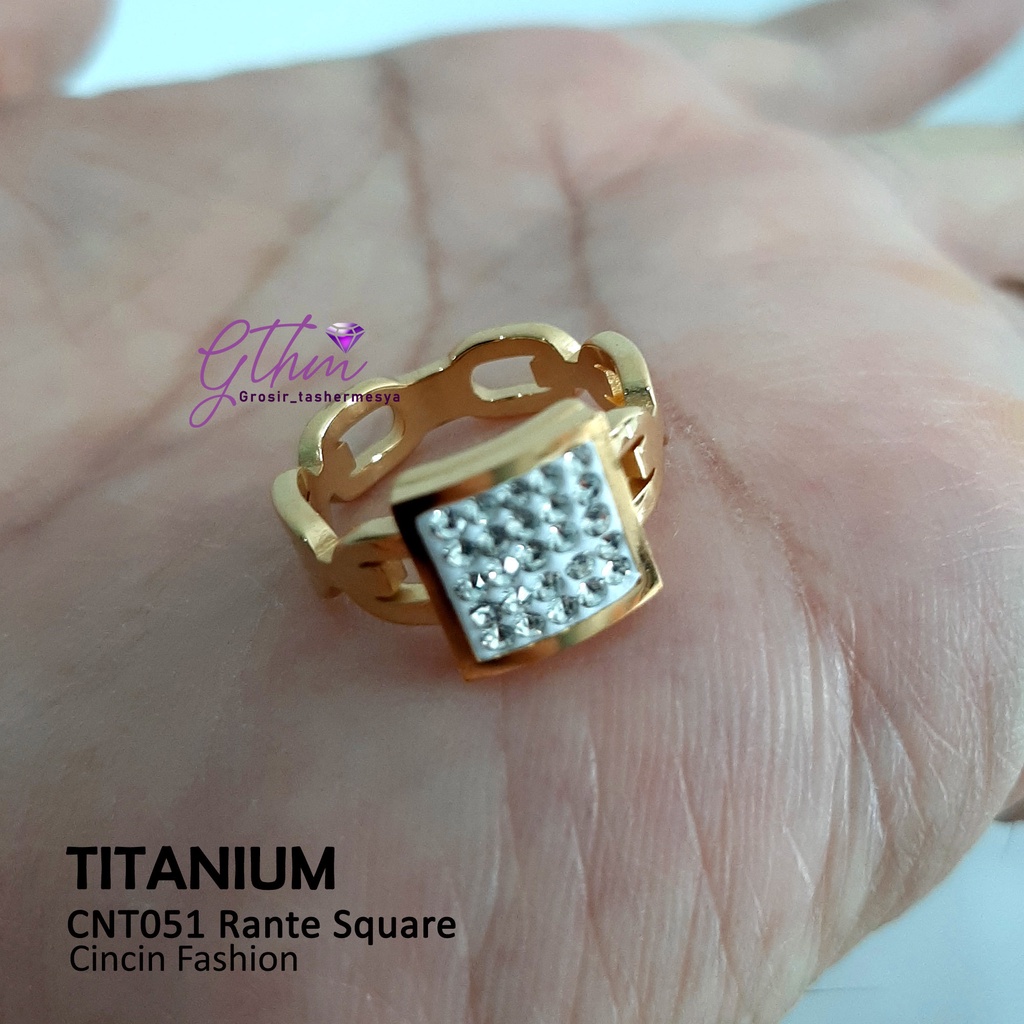 Cincin Titanium Plat mata Kotak Mewah Anti Karat cnt051
