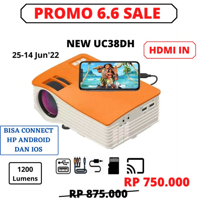 

[[JNT COD]] UNIC UC38D Home Portable LED Projector 40 ANSI Lumens Mini Proyektor - UC38D