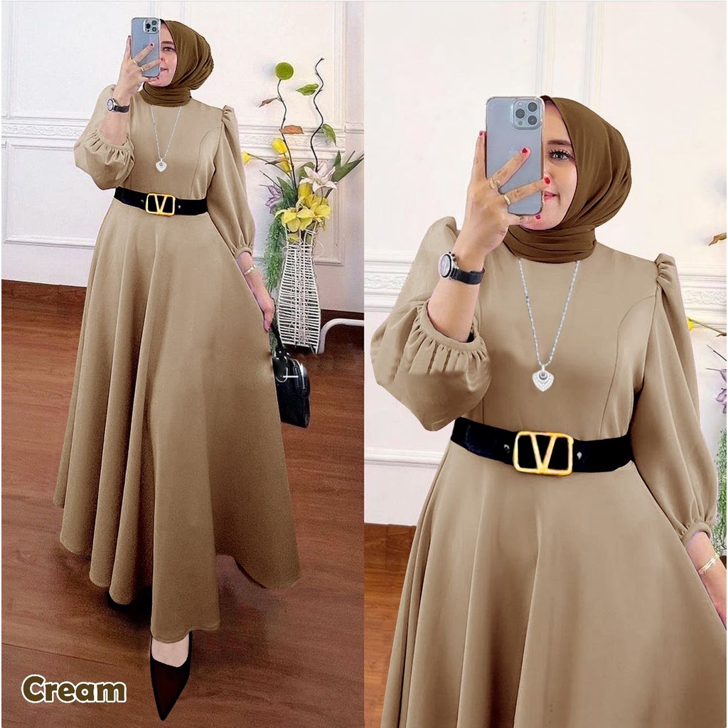 ALMIRAH 9 - Maxy Safira Terusan Bahan Scuba Premium Good Quality + Belt V, Fit to XL