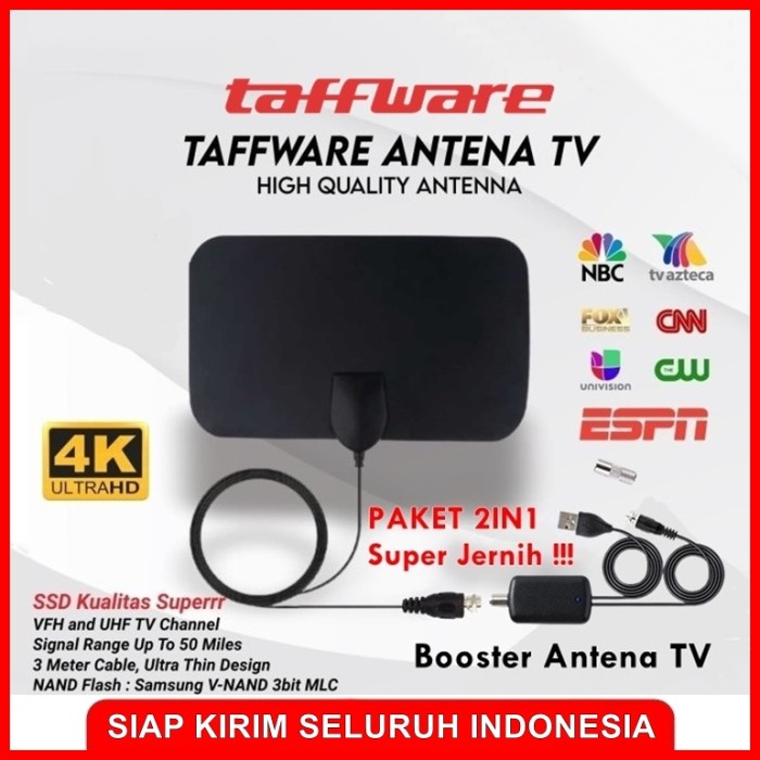 Terlaris Taffware Tfl-D139 Antena Tv Digital Dvb-T2 4K + Booster Antena Tfl-D15