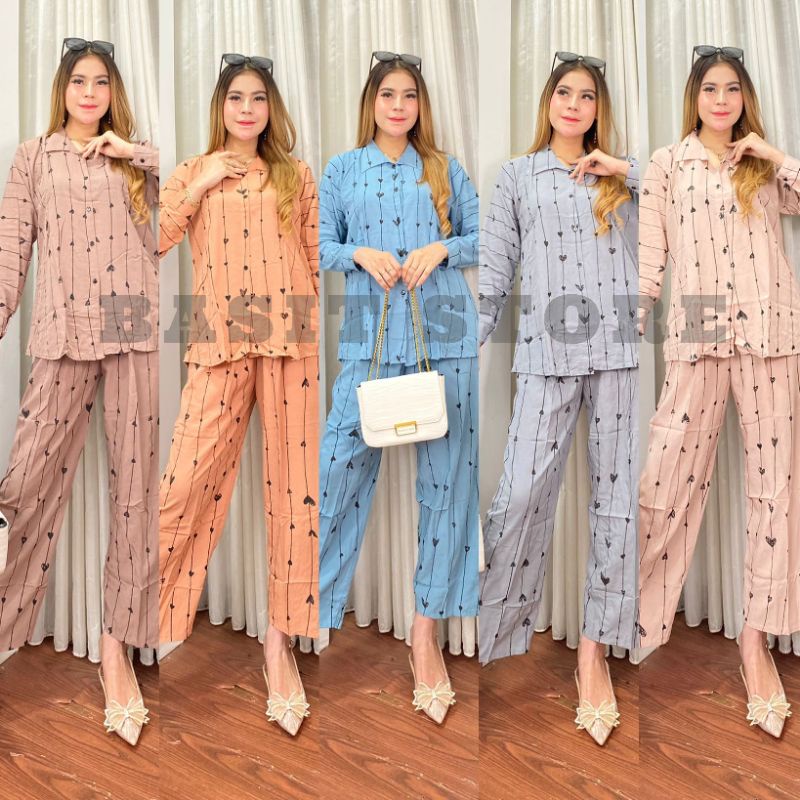 ONE SET LOVE// SETELAN WANITA MOTIF LOVE RAYON LENGAN PANJANG// SETELAN ONESET LOVE