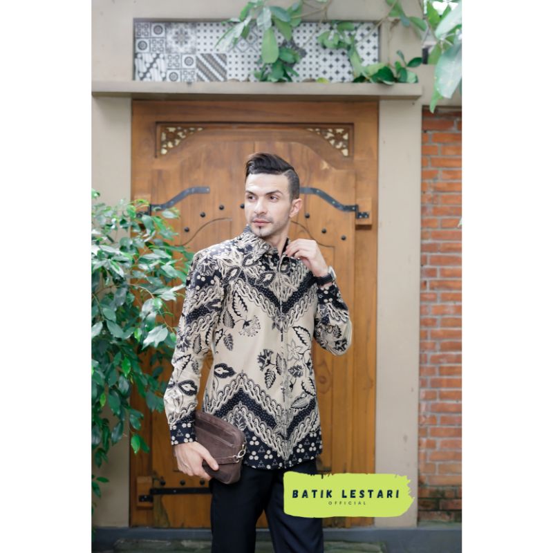 Kemeja Batik Pria Lengan Panjang Furing Slim Fit Premium Modern Katun Halus Sragenan KAWUNG KUPU HITAM