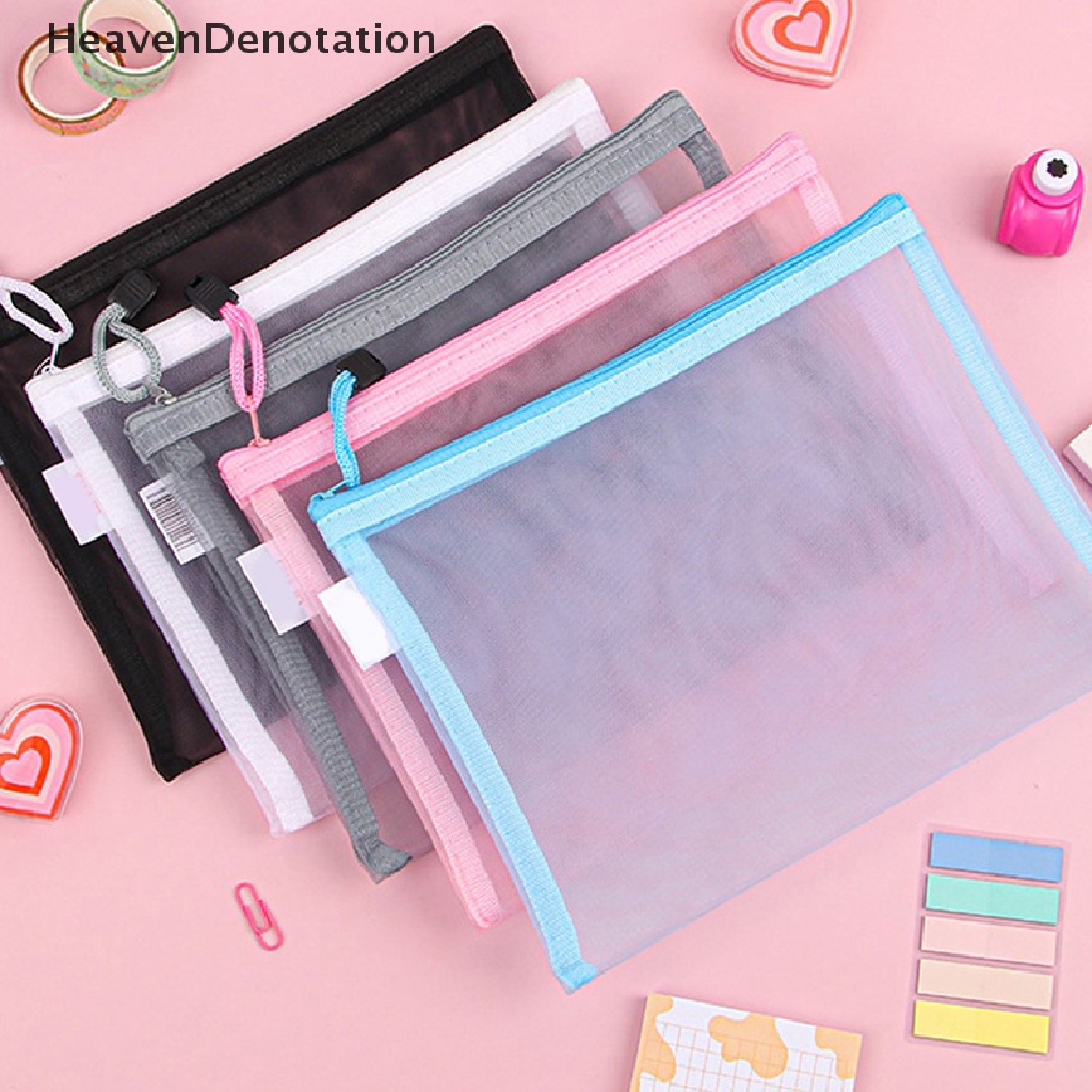 [HeavenDenotation] A4/a5/a6 Mesh Zipper Pouch Bening Tas Dokumen Buku File Folder Alat Tulis Pensil Case Storage Bags HDV