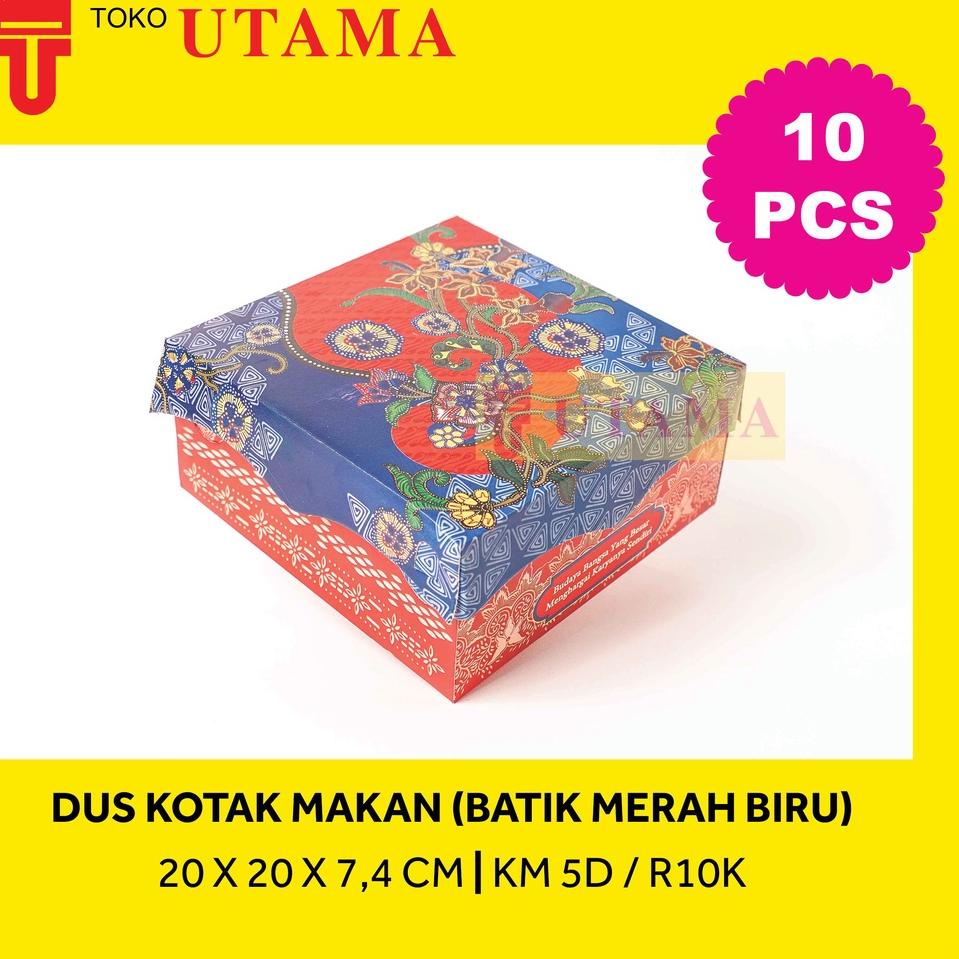 K33 (10pcs) 20 x 20 x 7,4 CM KM5D R10K Dos Dus Makan Motif Batik Biru Merah Box Duplex Nasi Kue SERB