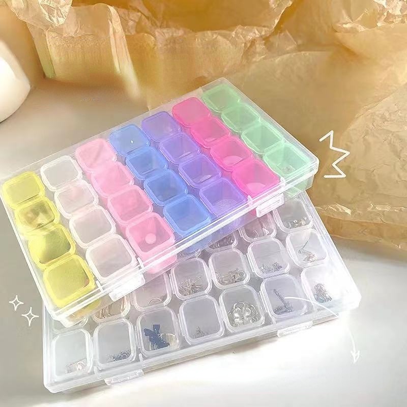 28kisi Warna-Warni Mini Kecil Desktop Storage Box Portabel Perjalanan Wadah Penyimpanan Perhiasan Untuk Cincin, Kalung, Anting Kuku Seni Berlian Sortir Case Serbaguna Transparan