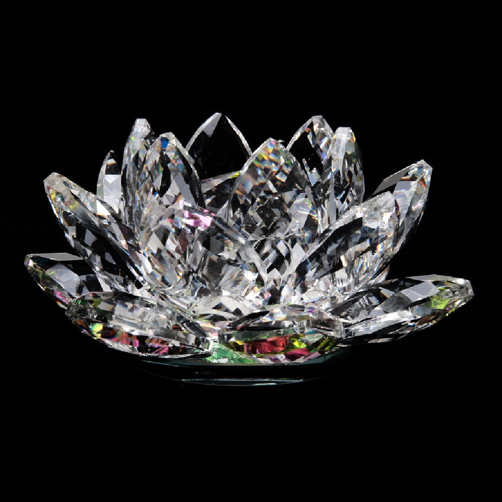 Xo 60mm Kristal Lotus Bunga Kerajinan Kaca Fengshui Ornamen Patung Hadiah OL