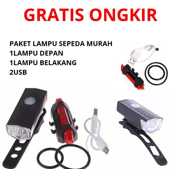Paket Lampu LED Depan Lampu LED Belakang Sepeda Rechargeable 1 Set Lampu Sepeda Depan Belakang Lampu
