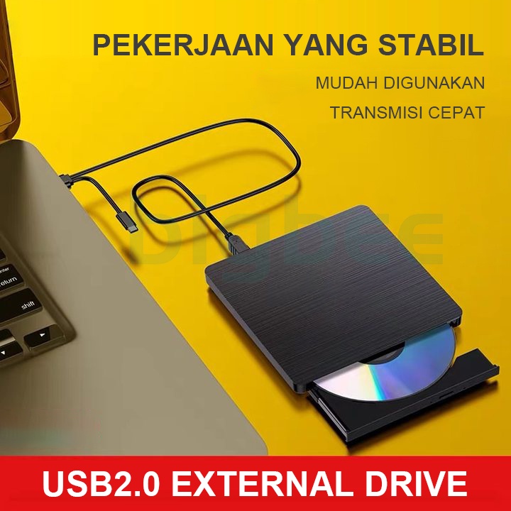 【COD】External DVD Drive Slim Portable Optical Drive Writer Burner Rewriter CD ROM Drive Untuk PC /Laptop