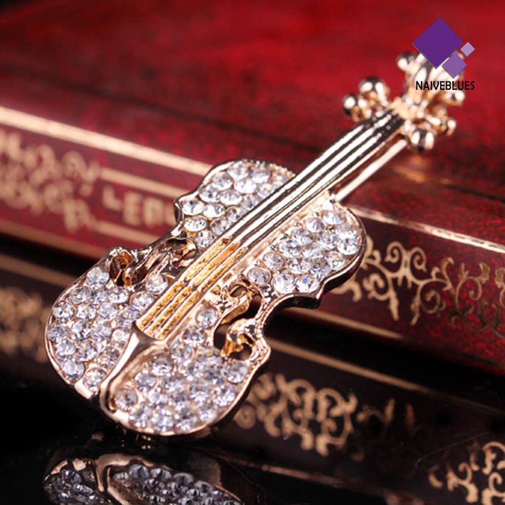 &lt; Naiveblues &gt; Bros Pin Biola Berlian Imitasi Shiny Gitar Brooch Aksesoris Pakaian