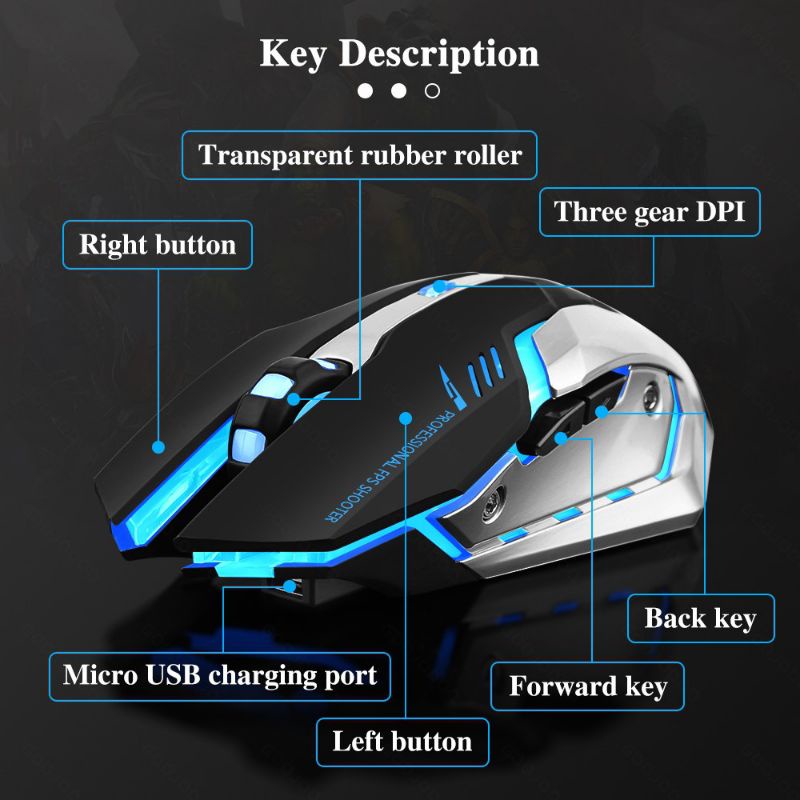 Goojodoq M08 Mouse Gaming 2in1 Bluetooth &amp; Wireless RGB 2.4G 1600 DPI Rechargeable