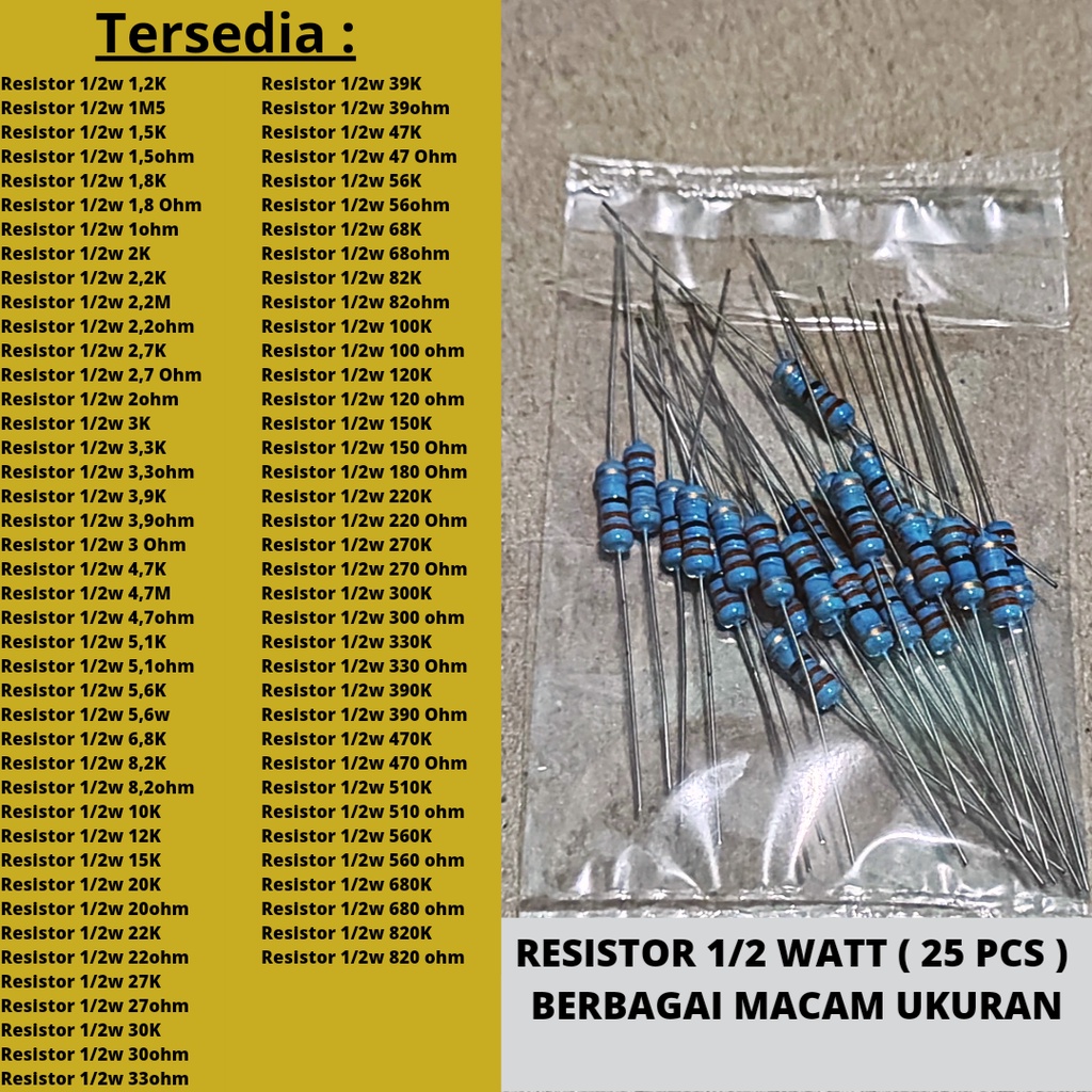 (25 PCS) RESISTOR 0.5 WATT 100K ~ 4M7 OHM METAL FILM
