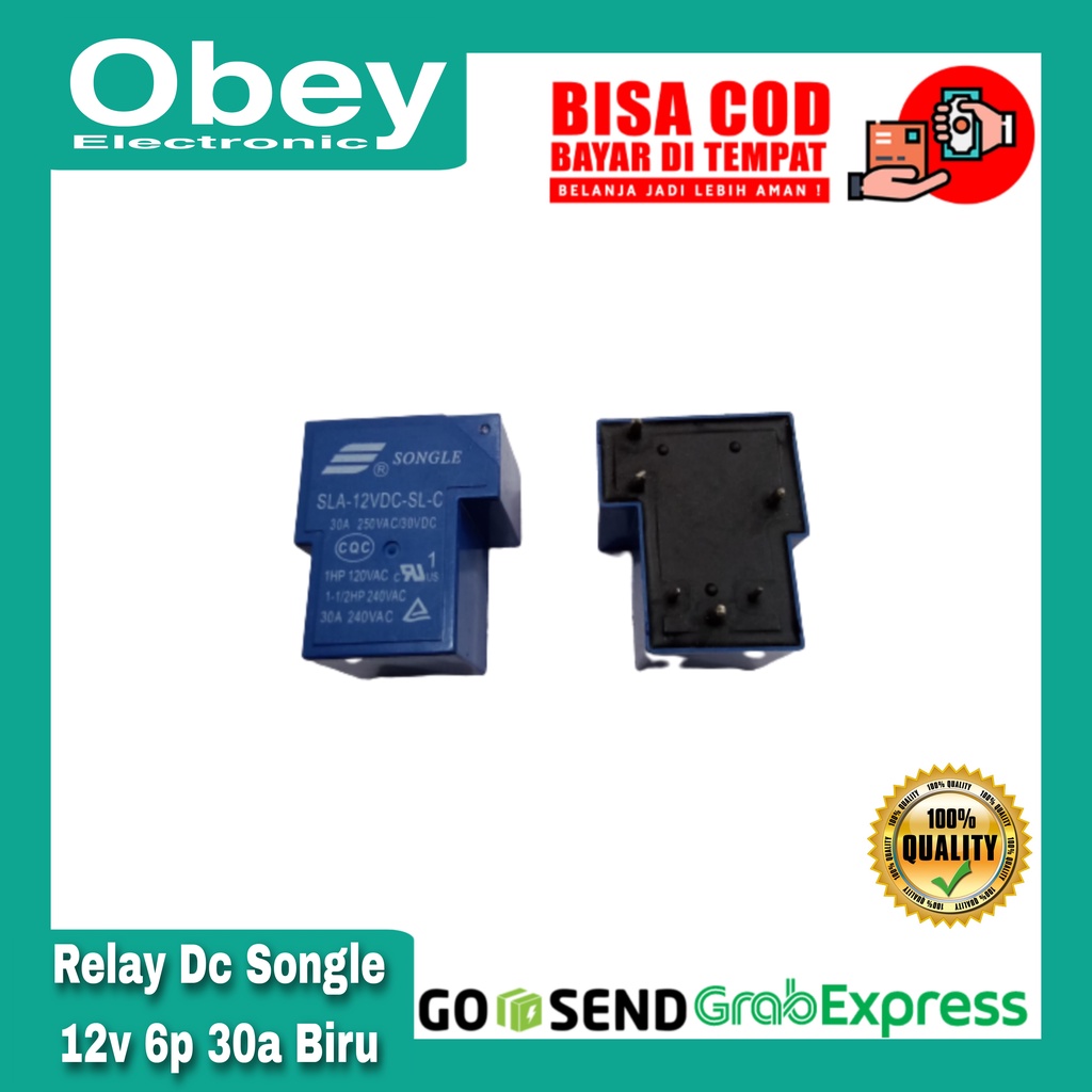 Relay dc songle 12v 6p 30A biru