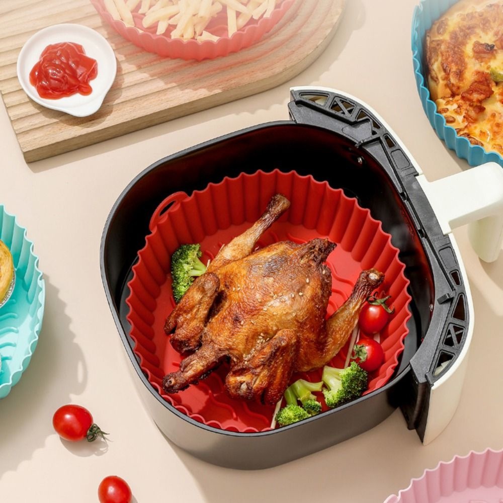 [Elegan] Air Fryer Liners Non Stick 7.5/8.5inch Reusable Silicone Round Untuk Oven Microwave Pizza Baking Tray