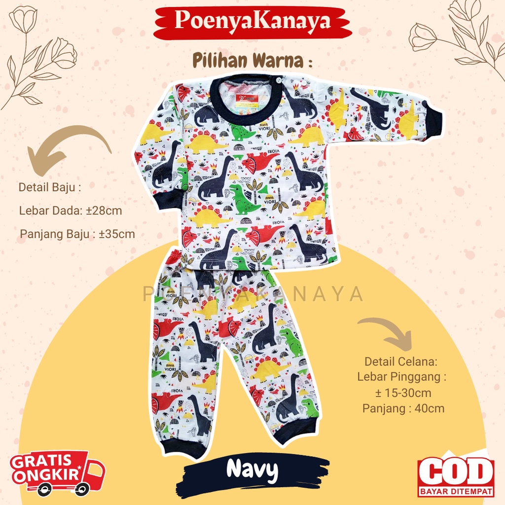 Setelan Baju Bayi Piyama Bayi Panjang DINOSAURUS FULL PRINT Viori Size 6-18 Bulan SPY71