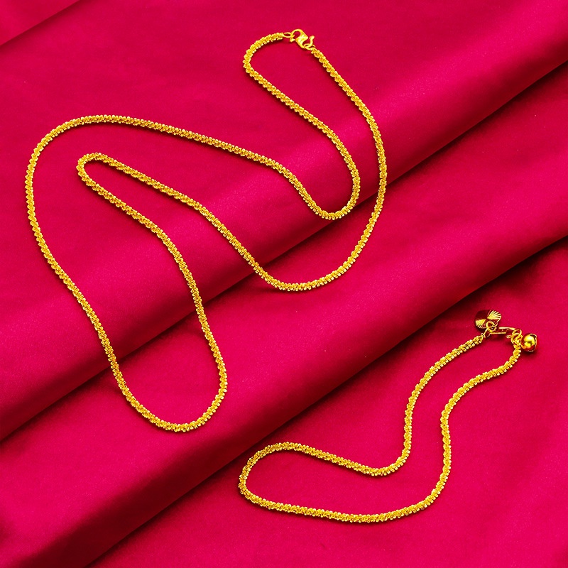 Goldkingdom Perhiasan Fashion Emas Asli Kadar 375Bangkok Aksesoris Ready Stock Pemanjang 70 cm Kalung Caterpillar 28 cm Gelang Kaki