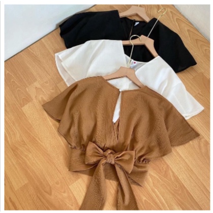 NCGG FEMEI OUTER CROP XXL / BOW BACK CARDY / Slit Back Self Tie Wrap Crop Top / Atasan Wanita Korean