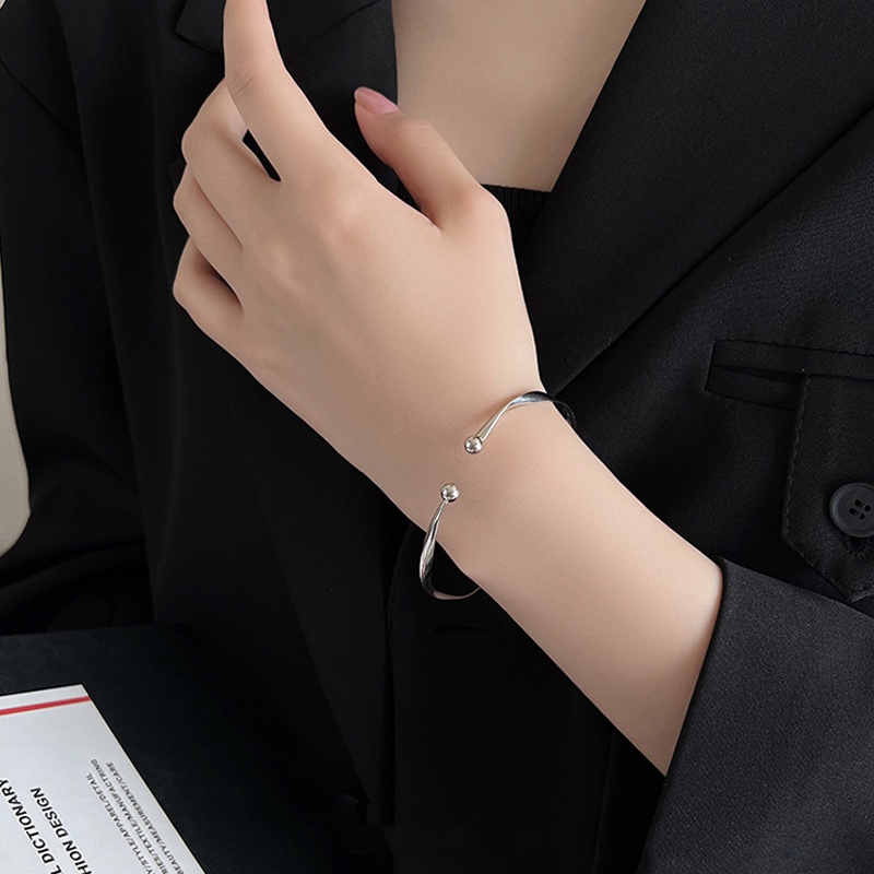 Papaozhu Trendi Perak Emas Mobius Bangle Terbuka Gelang Untuk Wanita Perempuan Trendi Adjustable Lingkaran Manset Gelang Manis Busur Aksesoris Tangan