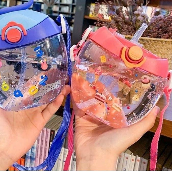 ♟ BIG DISCOUNT KADO ANAK LUCU Botol Minum Anak Karakter Cow Donat Bottle Minum Sedotan Tali Panjang 