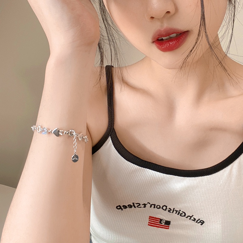 YEEZII Gelang Kristal Hati Gelang Rantai Silver Simple Untuk Aksesoris Perhiasan Wanita