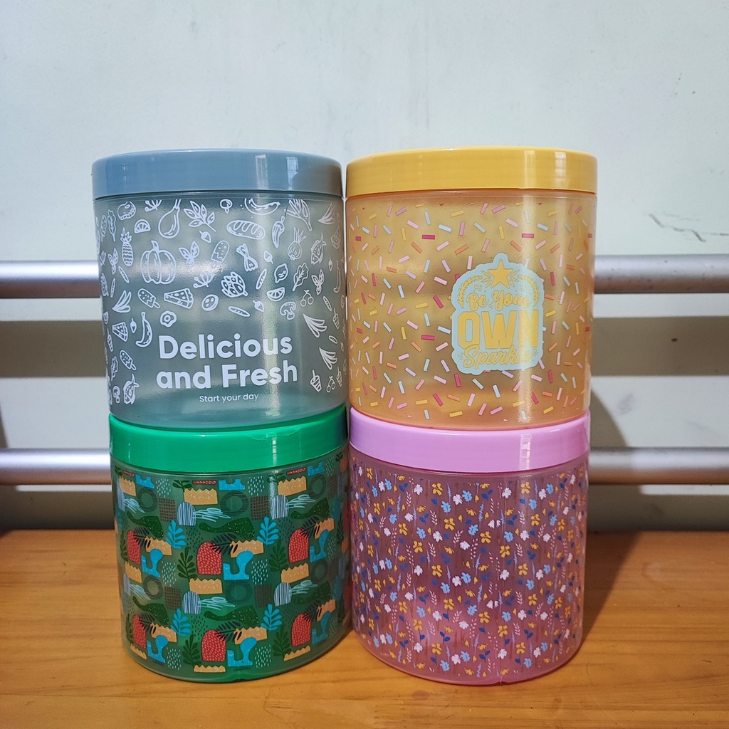 Toples Lucu motif Wadah Kotak Penyimpanan Makanan Food Storage Container Kopi Gula Krimer Bubuk Coklat Teh meses food gree pink blue BPA Free