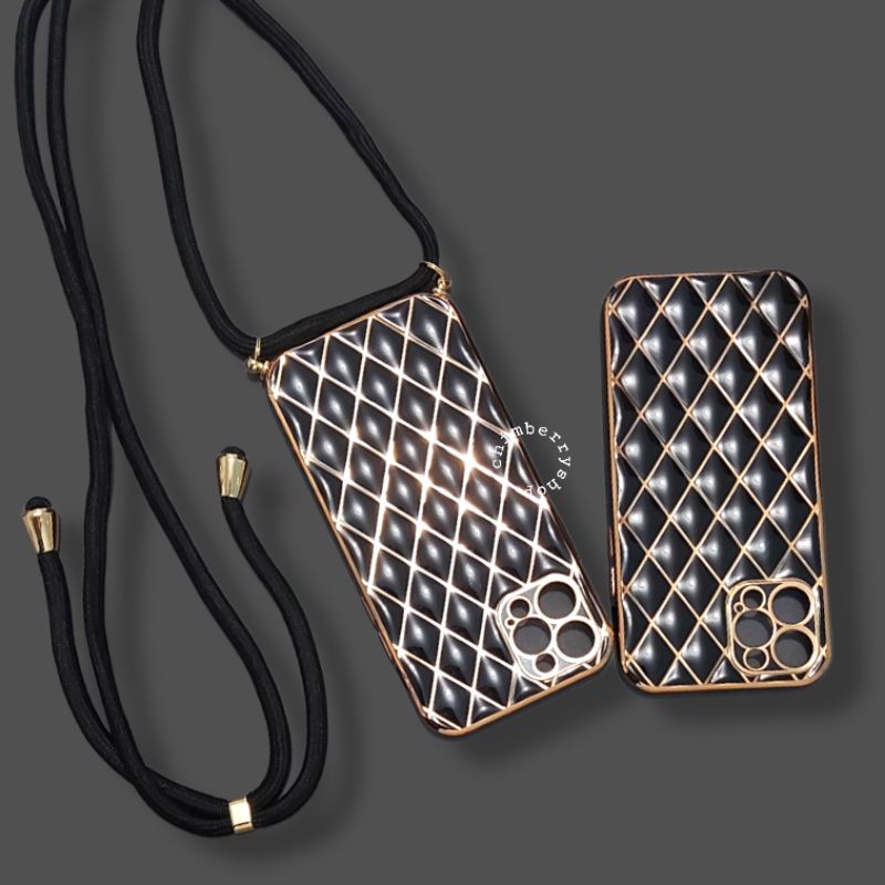 [ READY STOCK ] BLACK GLOSSY SLING CASE SOFA CASING TALI HITAM IPHONE 12 PRO