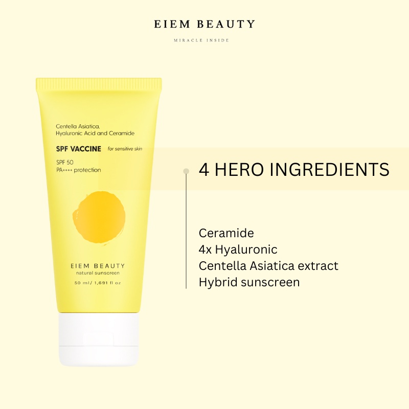 Eiem Beauty Natural Hybrid Sunscreen SPF 50 PA ++++ Protection 50ml