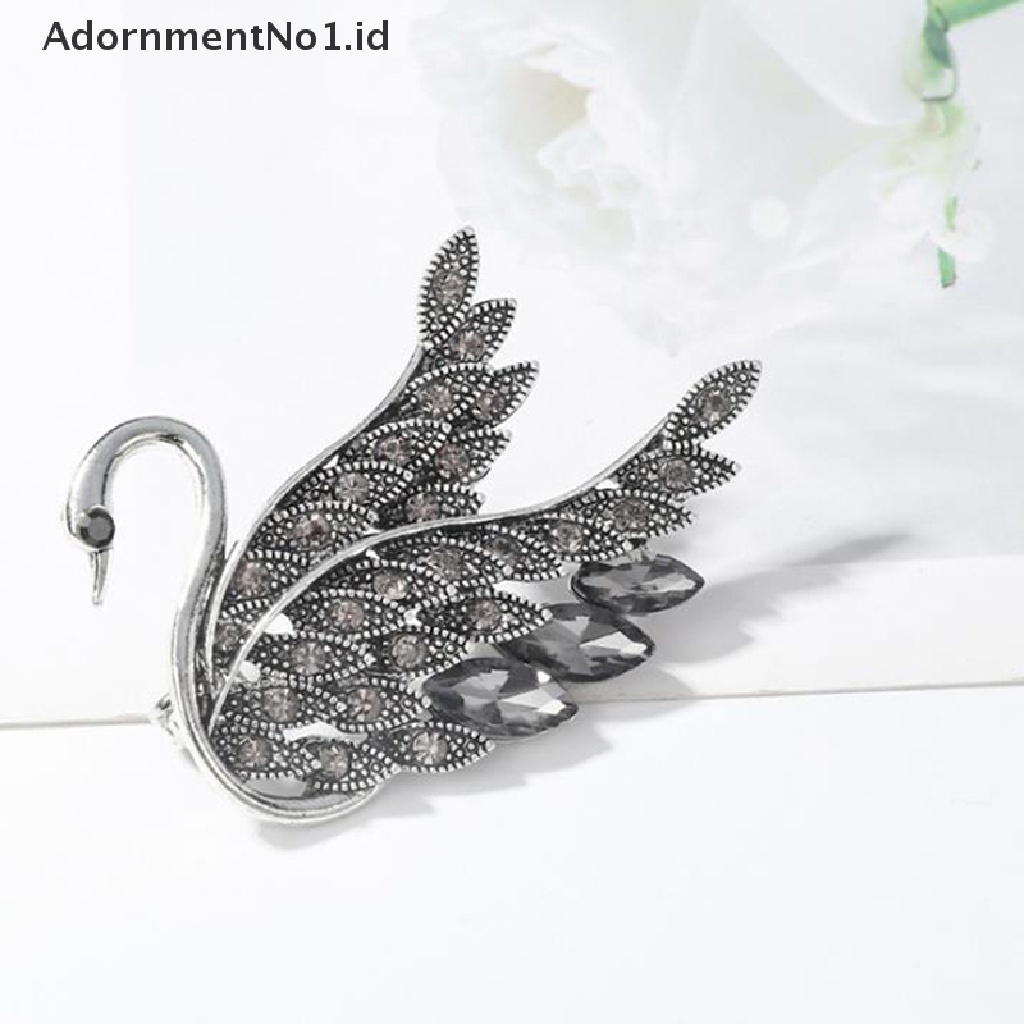 [AdornmentNo1] Retro Fashion Zirkon Kristal Swan Bros Pin Elegan Perhiasan Wanita Elegan Hewan Pin Aksesoris Pesta Mantel Perhiasan [ID]