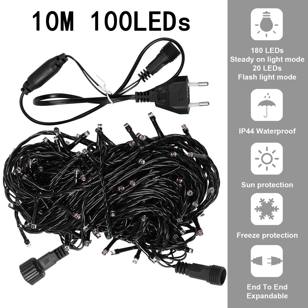 Lampu LED Lampu Tumblr Kabel hitam 10 Meter 100 LED / Lampu Hias / Lampu Hias Natal / Lampu Tumblr/ LAMPU NATAL LED / TUMBLR LIGHT / TUMBLR LED 7WARNA LANCIP / ROKET / KABEL HITAM