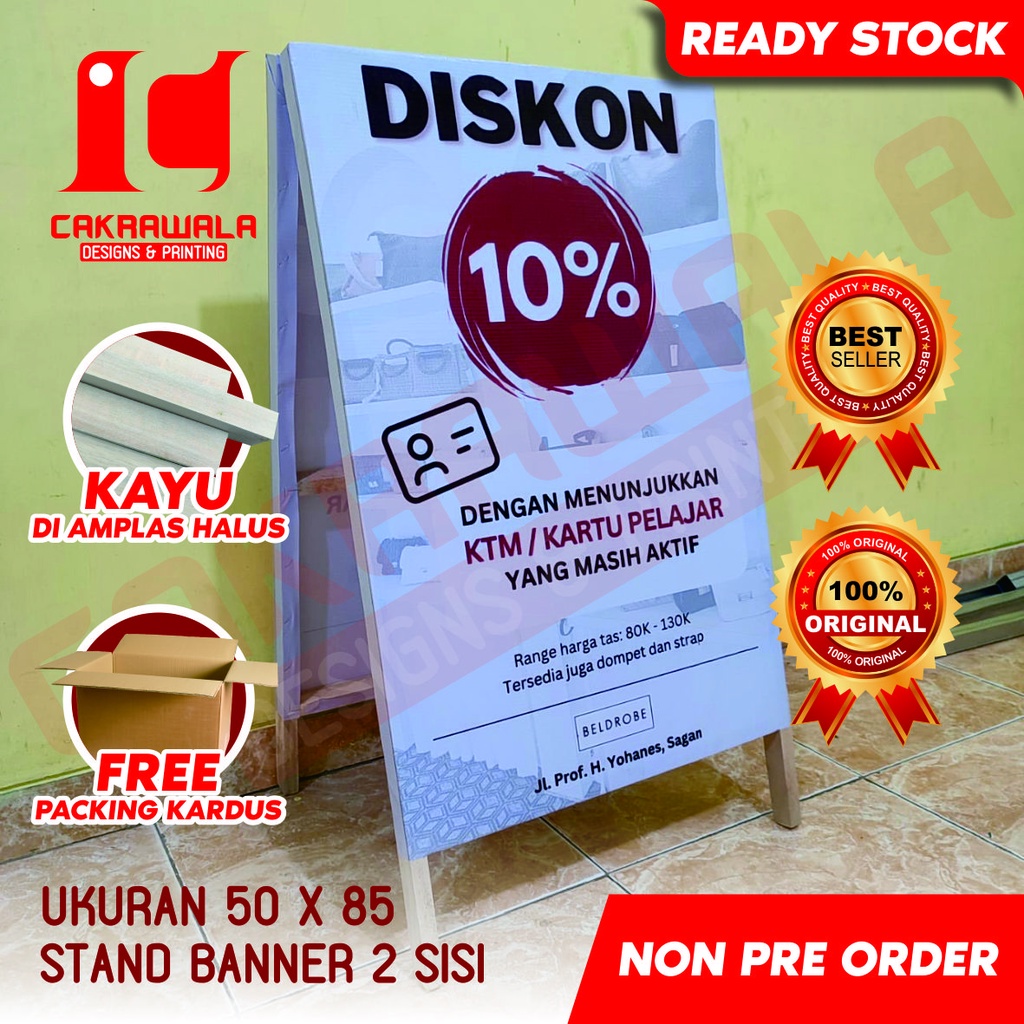 STAND BANNER KAYU FASION STORE UKURAN 50 X 85  - STANDING BANNER KAYU - SEGITIGA BANNER KAYU - SEGIT