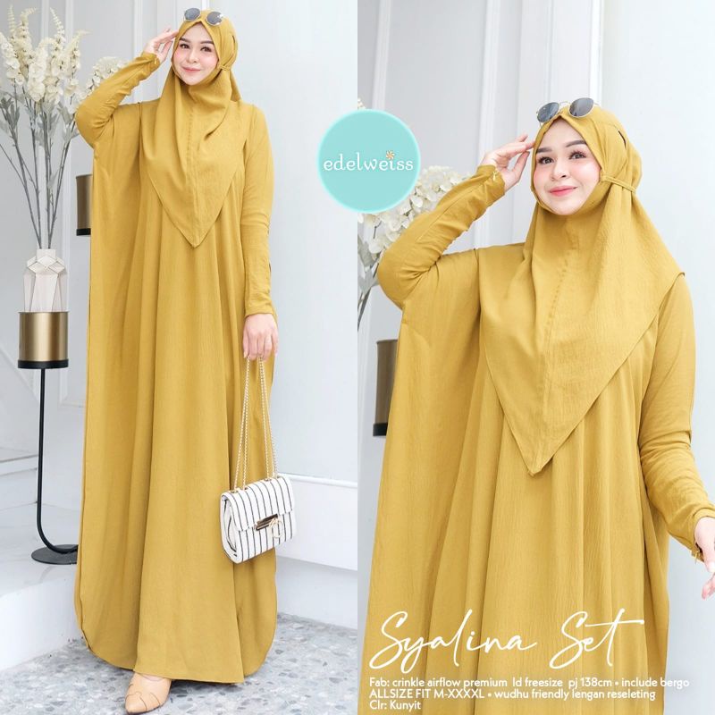SYALINA SET CRINKLE AIRFLOW| DRESS SET KHIMAR | GAMIS JUMBO FREESIZE | ABAYA + HIJAB BERGO