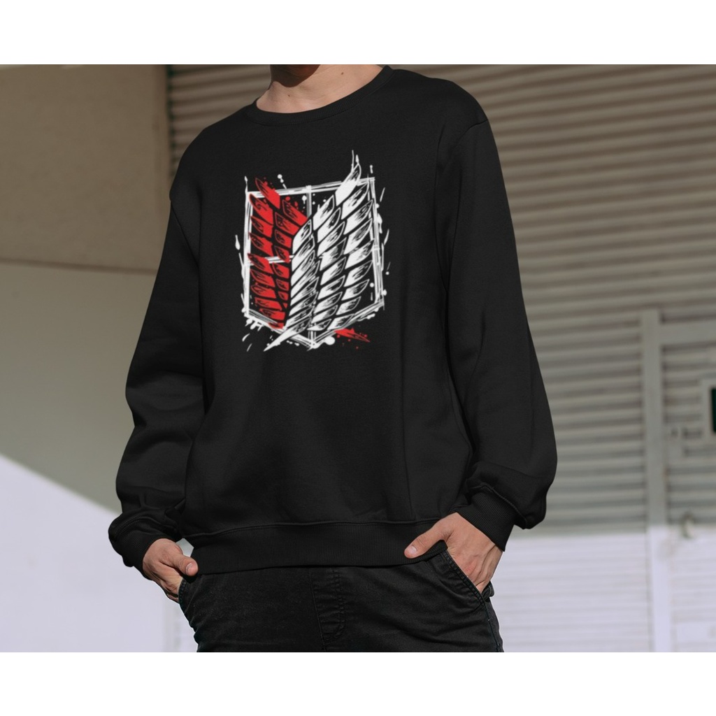 ANIME SWEATER UNISEX OVERSIZE RED WINGS AOT PREMIUM SIZE M TO XXL FLEECE TEBAL HALUS TERBARU'