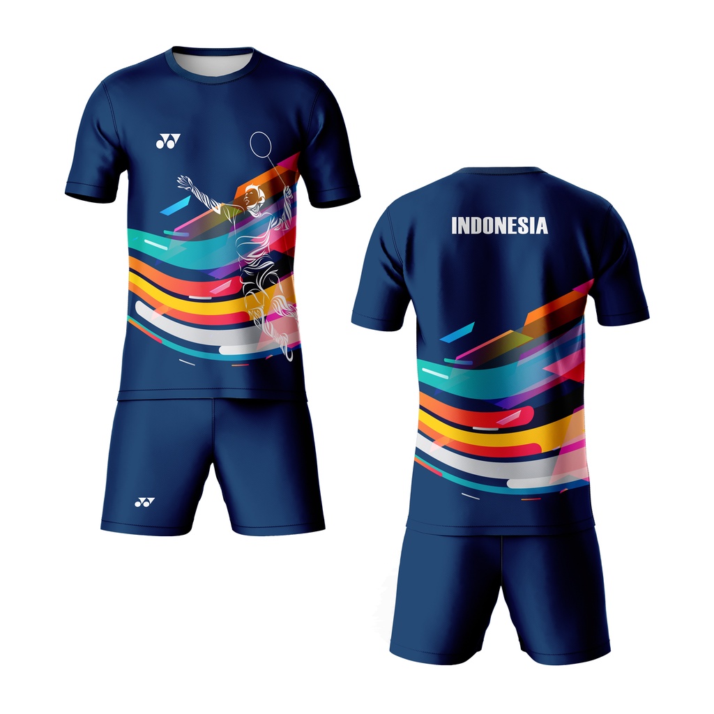 Kaos Pria Jersey Badminton Olahraga Bulutangkis Abstrak Colorfull 08 Full Printing Custom