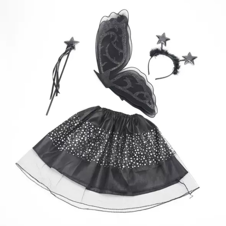 Kids Black Fairy Wing Set Headband 4in1Wing Set Halloween Costume