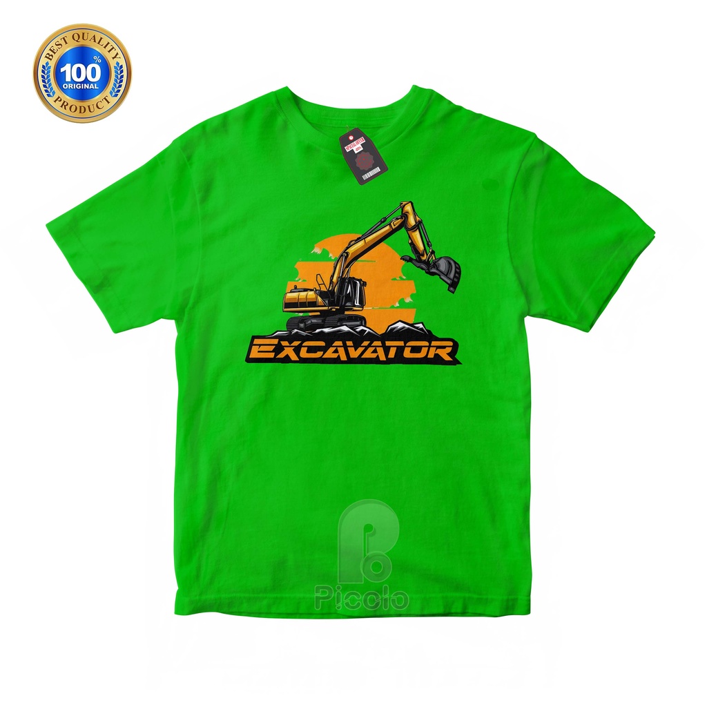 (FREE NAMA) BAJU KAOS ATASAN ANAK MOTIF EXCAVATOR UNISEX Bahan COTTUN