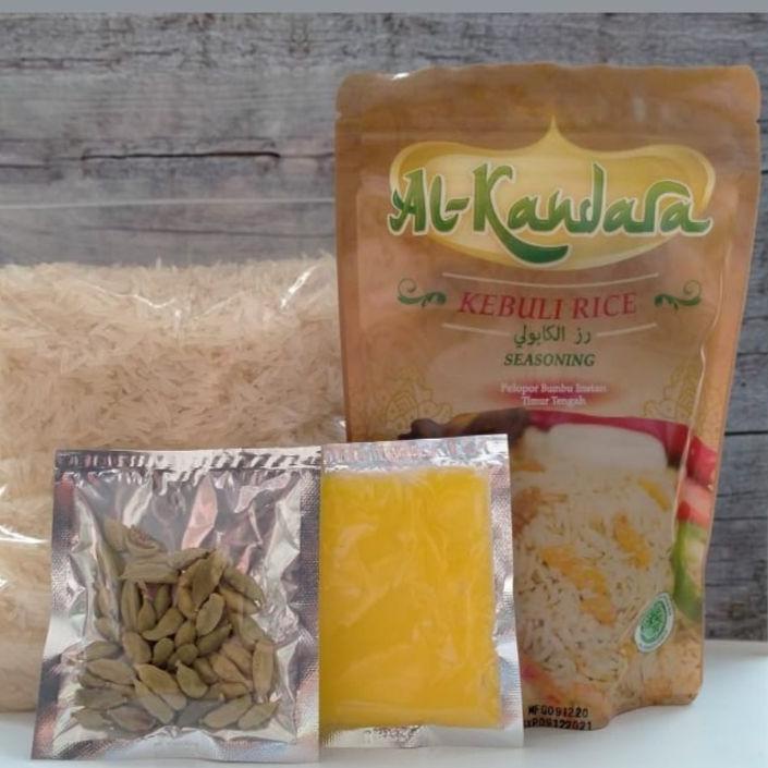 

➺ Paket Nasi Kebuli Briyani Mandhi Bukhori Kabsah instant Alkandara komplit Dengan beras basmati 1kg ☛