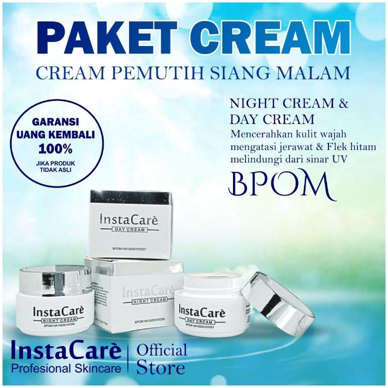 Cream Pemutih Wajah Instacare paket Cream siang malam Krim pemutih wajah Glowing Pach Skincare bpom 