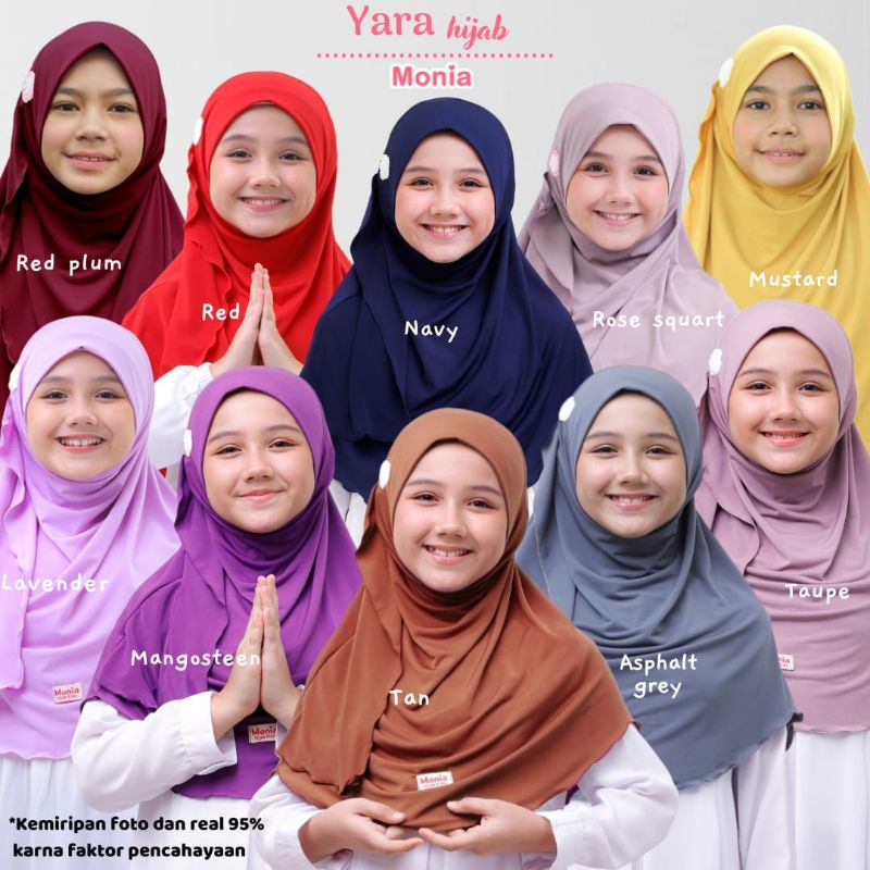 Best Seller Yara Hijab by Monia Hijab Kids size L (6-10th)  | Hijab instant terlaris | Jilbab Anak Instant