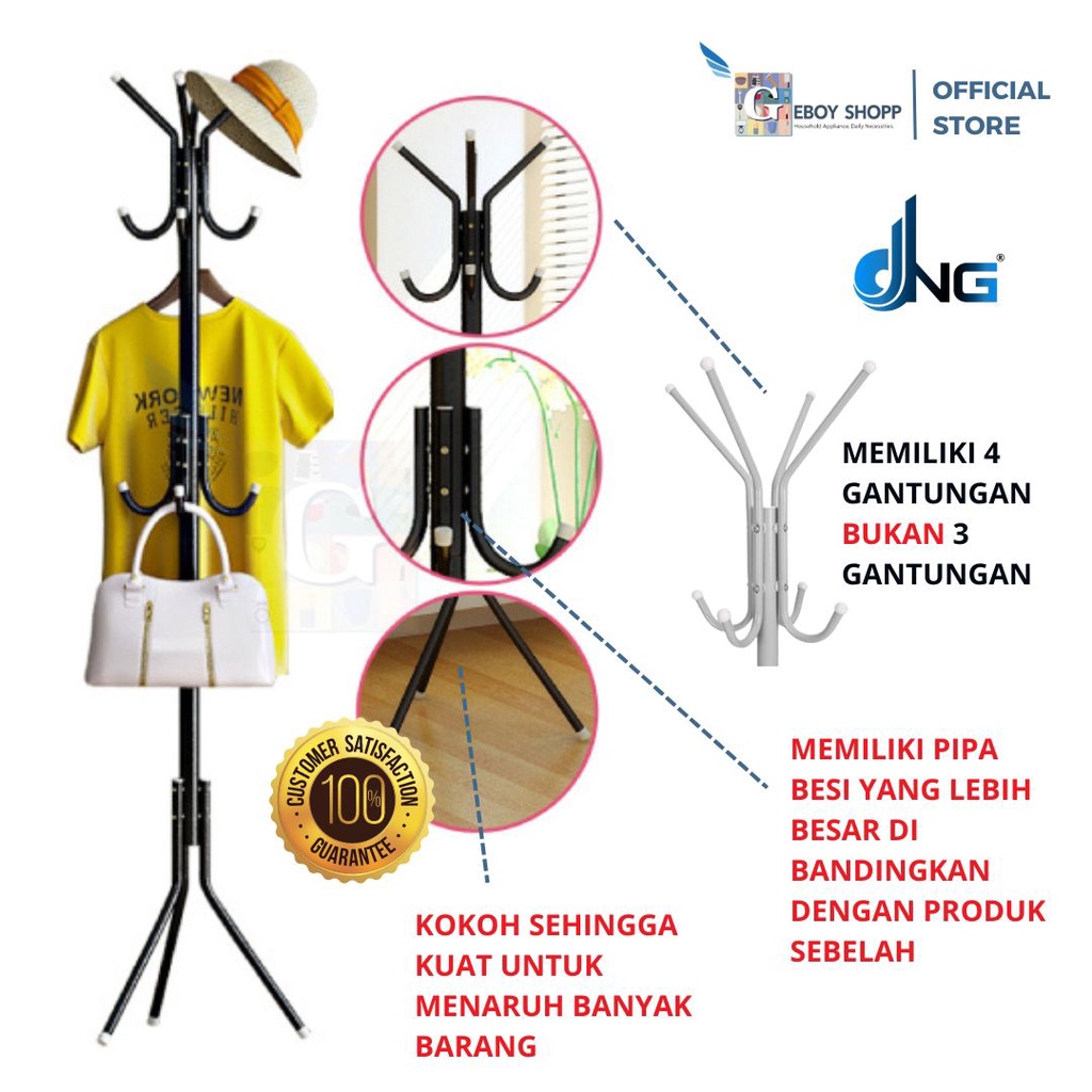 Stand Hanger / Gantungan Baju / Gantungan Jaket Serbaguna Portable 12Hook PIPA TEBAL