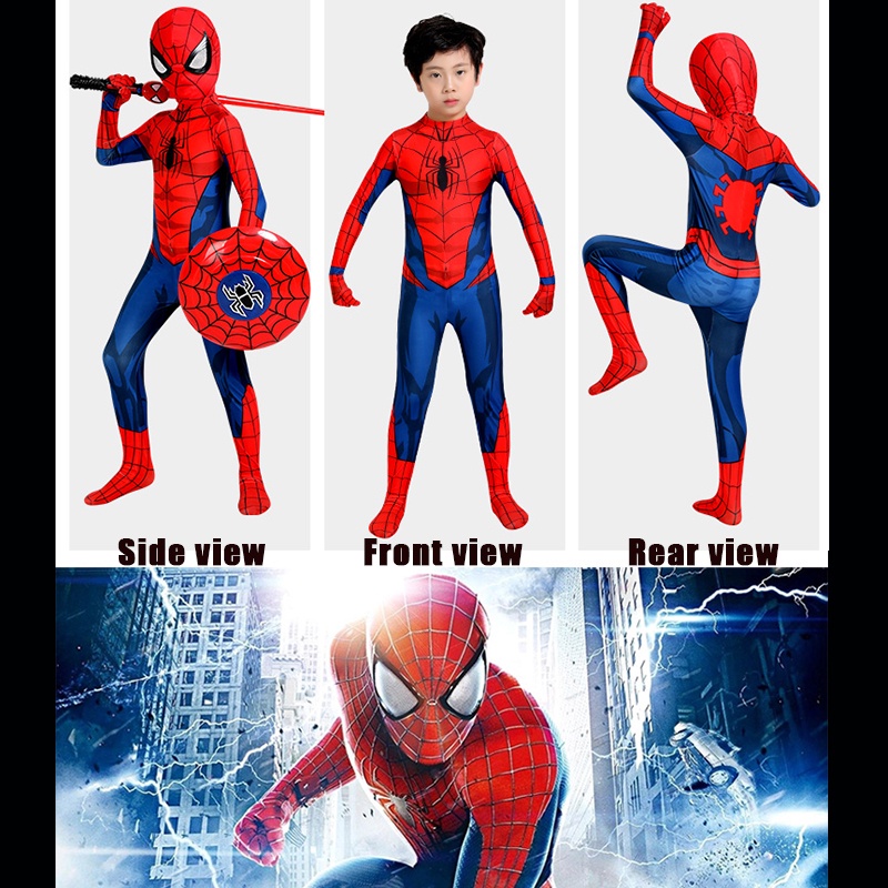 Kostum Spider-Man Anak Asli Kostum Cosplay Avengers Pahlawan Super Asli + Masker